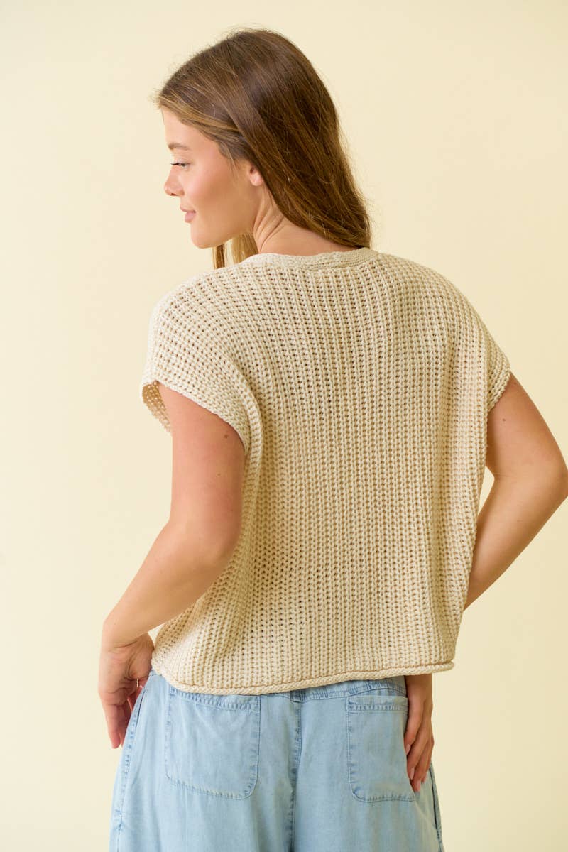Ivory Chunky Stitch Sweater w/Patch Pocket Vest