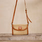 Brown Rattan Clutch with Leather Trim & Crossbody