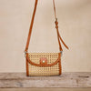 Brown Rattan Clutch with Leather Trim & Crossbody
