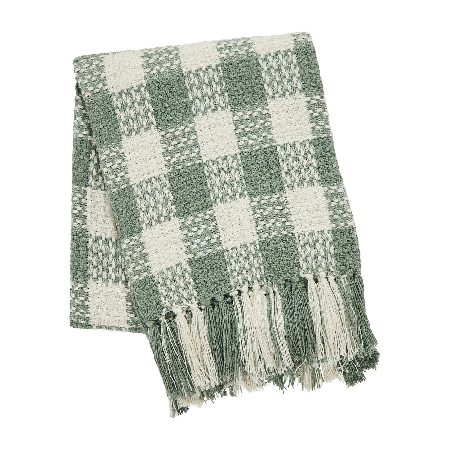Pistachio Green Check Woven Throw Blanket with Fringe [50x60]