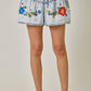 Acid Blue Washed Tencel Embroidered Shorts