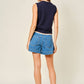 Medium Wash Mid Rise Flare Denim Shorts