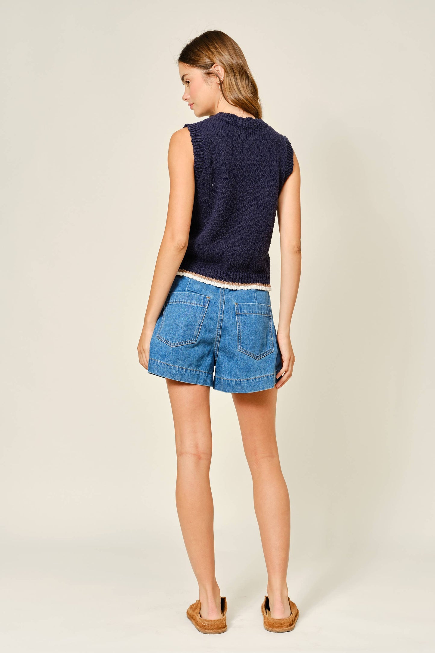 Medium Wash Mid Rise Flare Denim Shorts