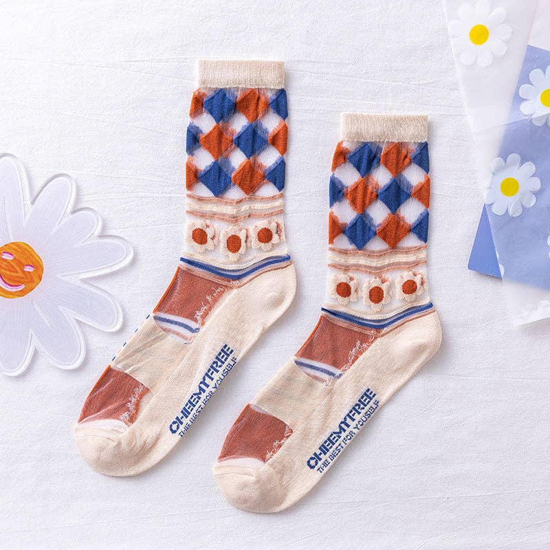 Bright Floral Rufia Mesh Socks