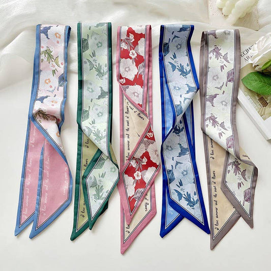 Elegant Floral Print Skinny Scarf