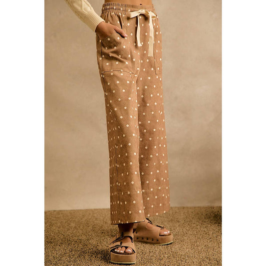 Camel/Ivory Polka Dot Wide Leg Pants