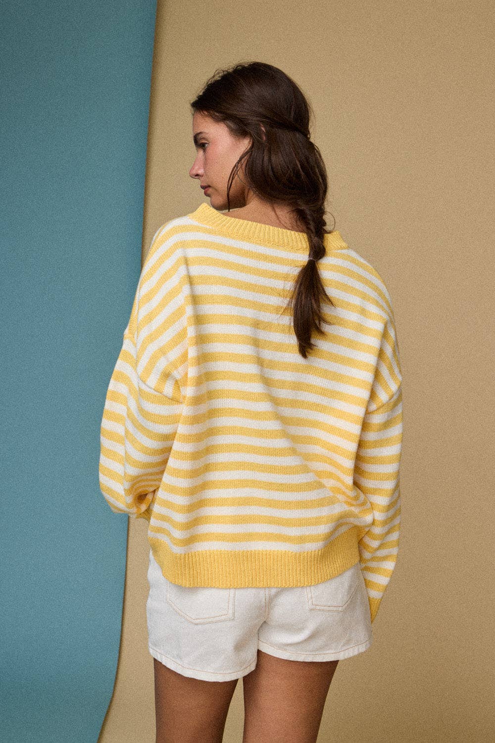 Yellow Striped Crewneck Sweater