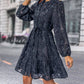 Navy Lace Jacquard Button Down Long Sleeve Dress