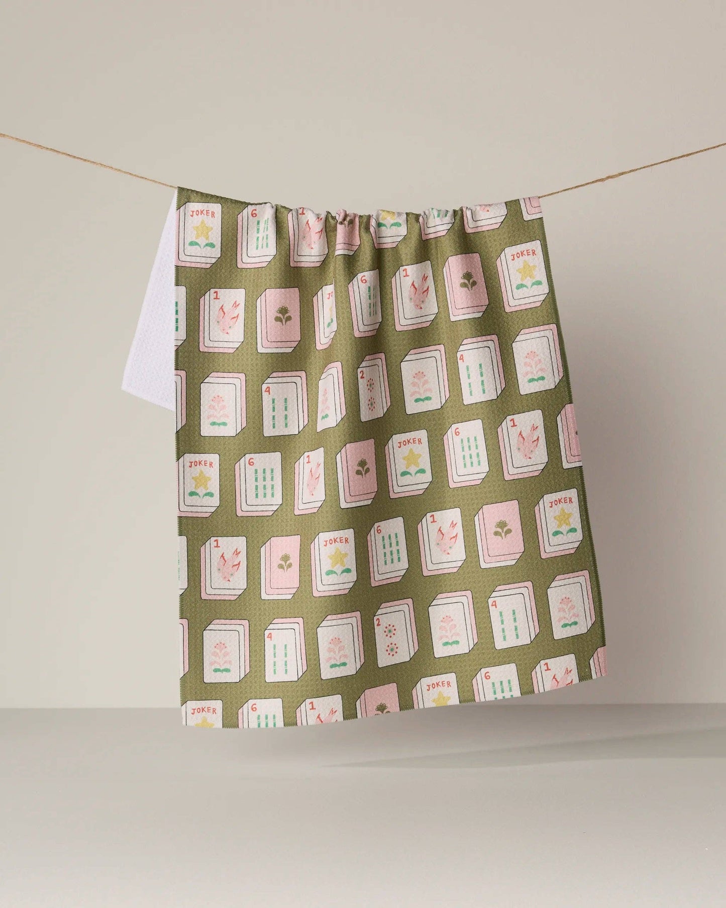 Flower Green Mahjong Tiles Tea Towel