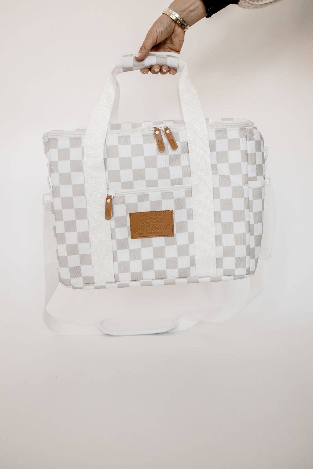 Sand/White Checker Cooler Bag
