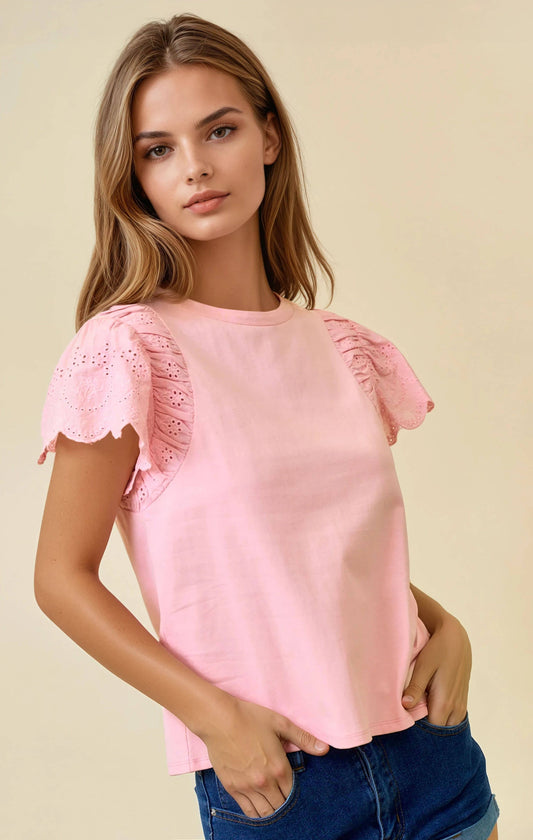 Ruffled Eyelet Short Sleeve Top