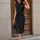 Black Lapel Tie Lace Dress