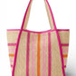 Natural Straw Tote With Multi Color Stripes