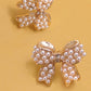Gold Mini Pearl Bow Ribbon Earrings