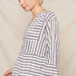 Navy Ivory 3/4 Sleeve V-Neck Striped Tiered Mini Dress