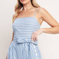 White & Blue Striped Ruffle Hem Midi Dress