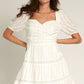 White Puff Sleeve Sweetheart Neckline Mini Dress