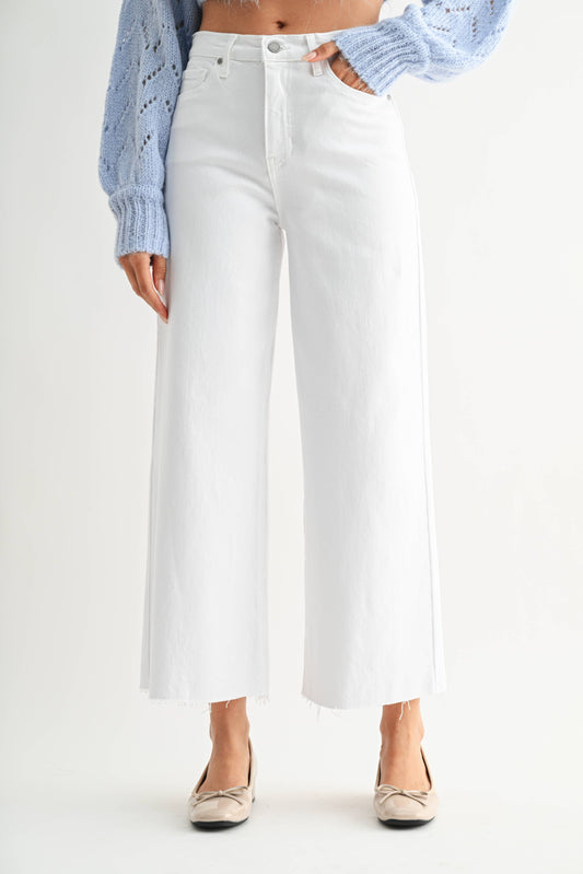 Optic White Scissor Cut Wide Leg Jeans