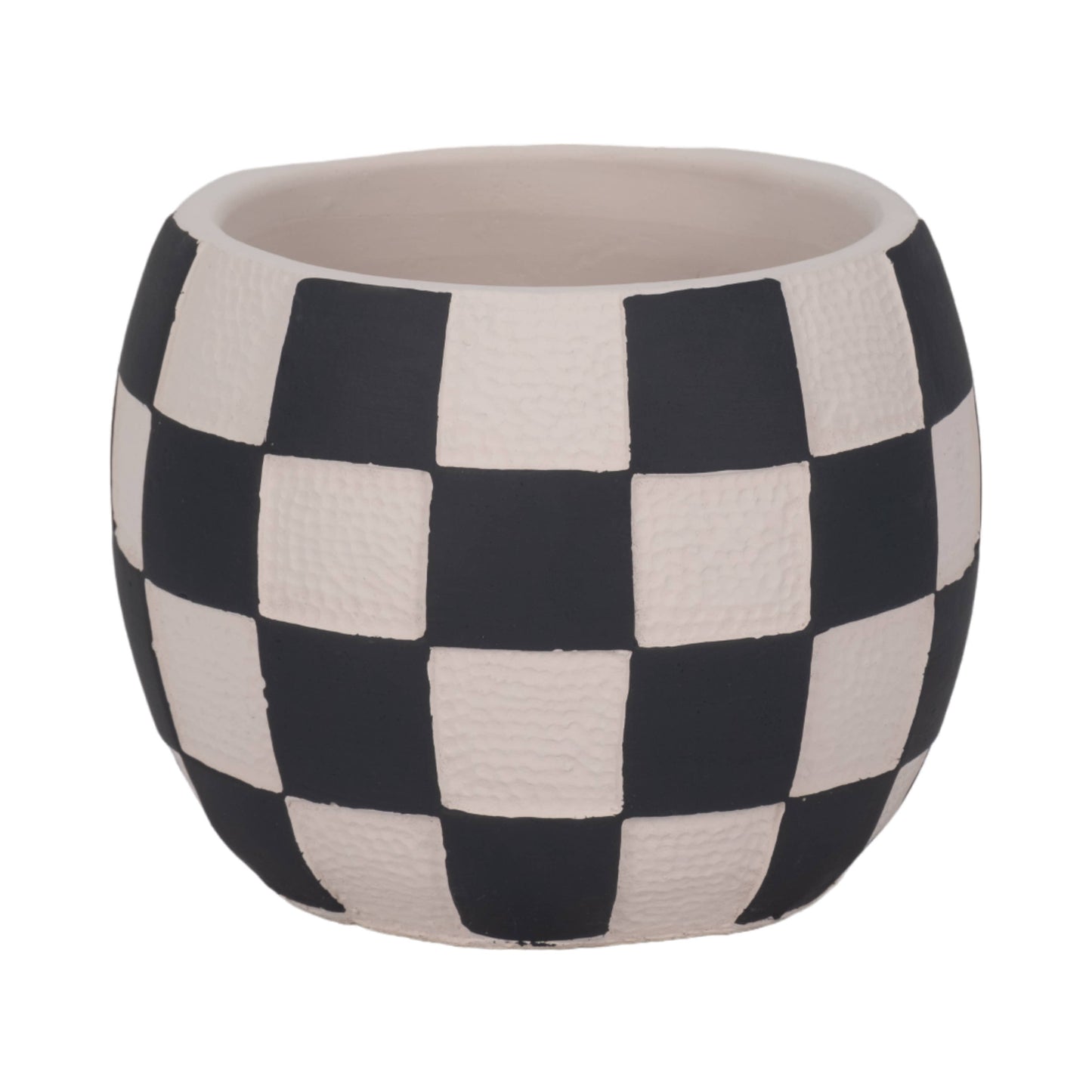 Black/White Pottery Checkerboard Rounded Planter (7 in.)