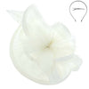 White Fabric Mesh Feather Loop Fascinator Headband/Clip