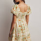 Midnight Floral Puff Sleeve Mini Dress