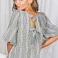 Black V-Back 2 Bow Plaid Blouse Top