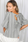 Black V-Back 2 Bow Plaid Blouse Top