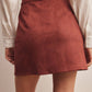 Burgundy Stretch Suede Button Front Mini Skirt