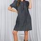 Black Denim Ruffle Detail Chambray Mini Dress