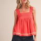 Sleeveless Coral Red Smocked Swing Top