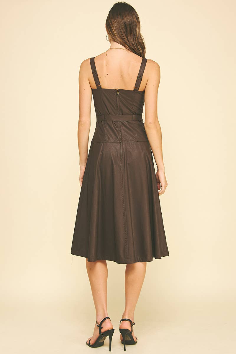Faux Leather Button Down Dress