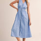 Zipper Front Cornflower Sleeveless Midi Dress