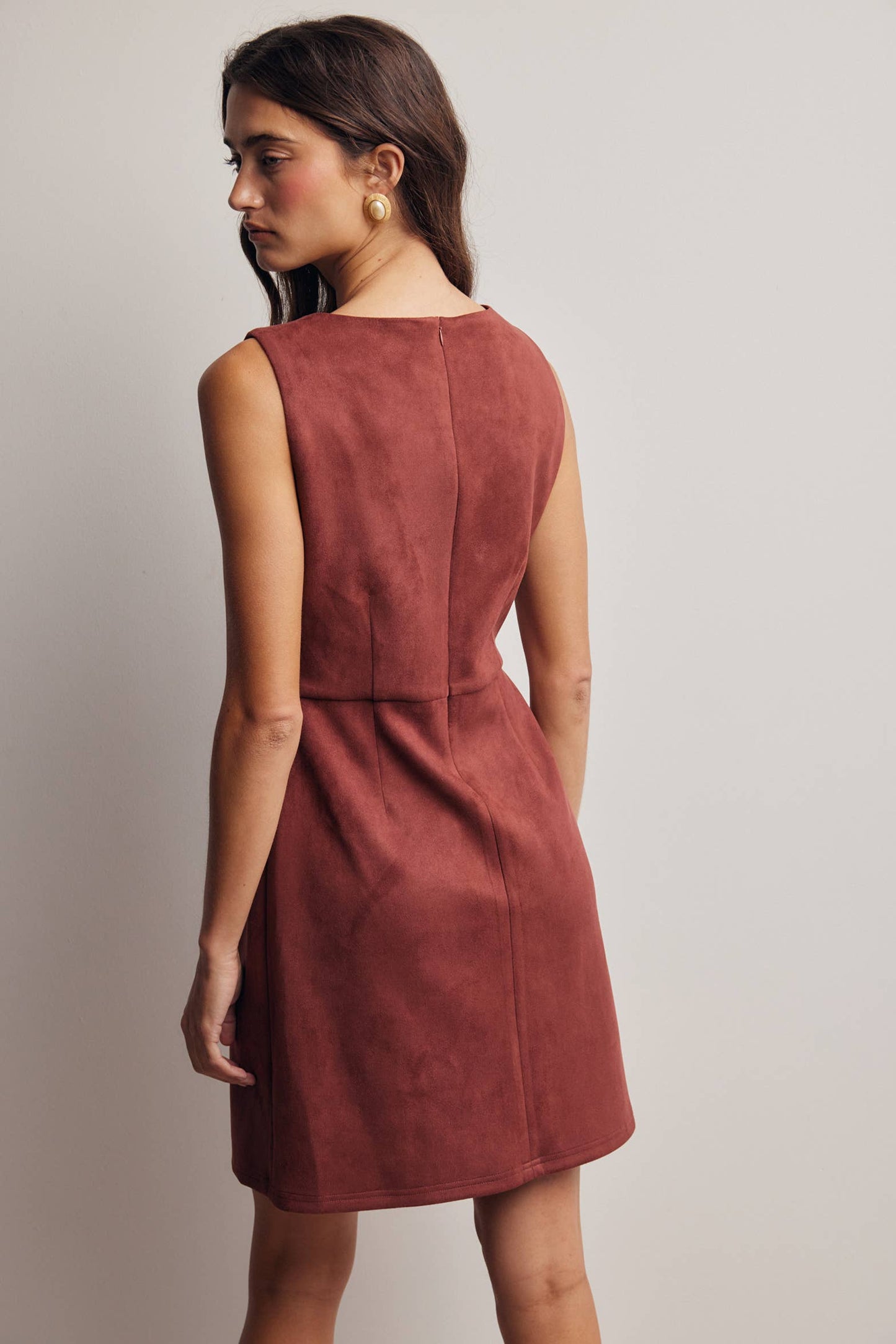 Burgundy Stretch Suede Sleeveless Mini Dress