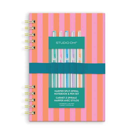 Stripes Harper Split-Spiral Notebook & Pen Set