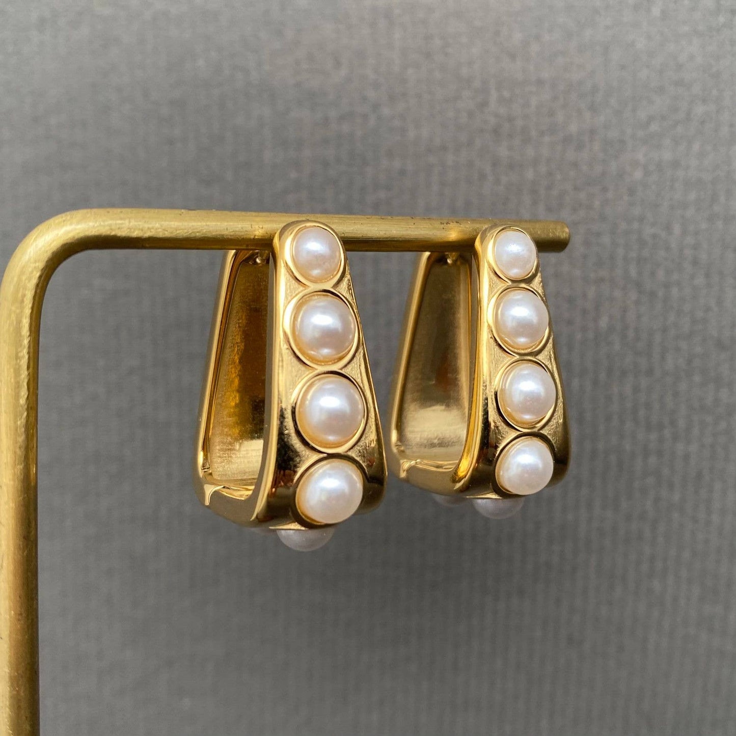 Pearl Inlaid 18K Gold Plated S.Steel Huggies