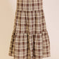 Brown Plaid Tiered Maxi Skirt
