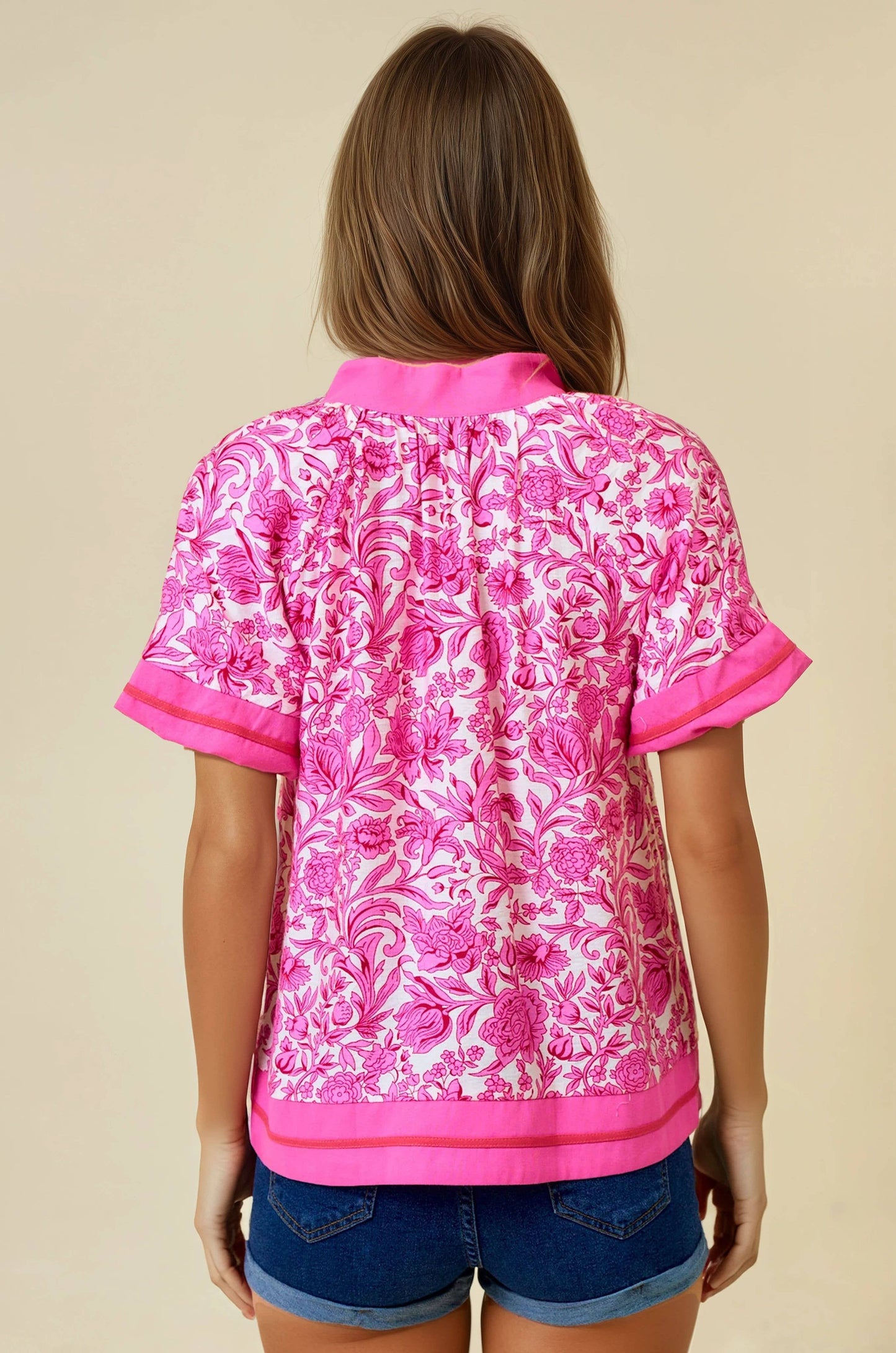 Vibrant Pink Floral Ruffle Tiered Top