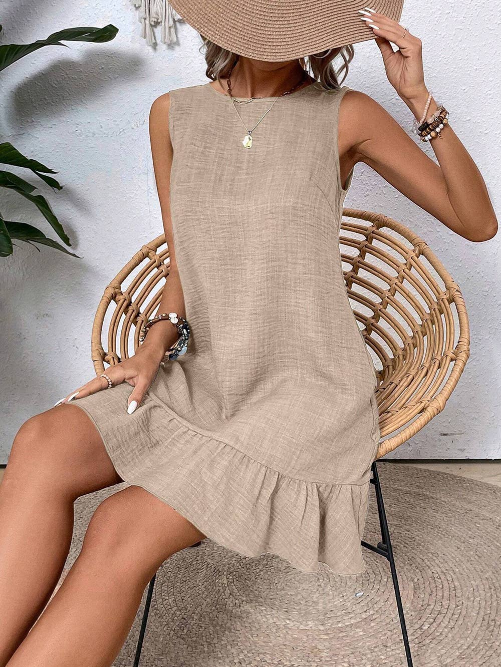 Sleeveless Ruffle Trim Halter Dress