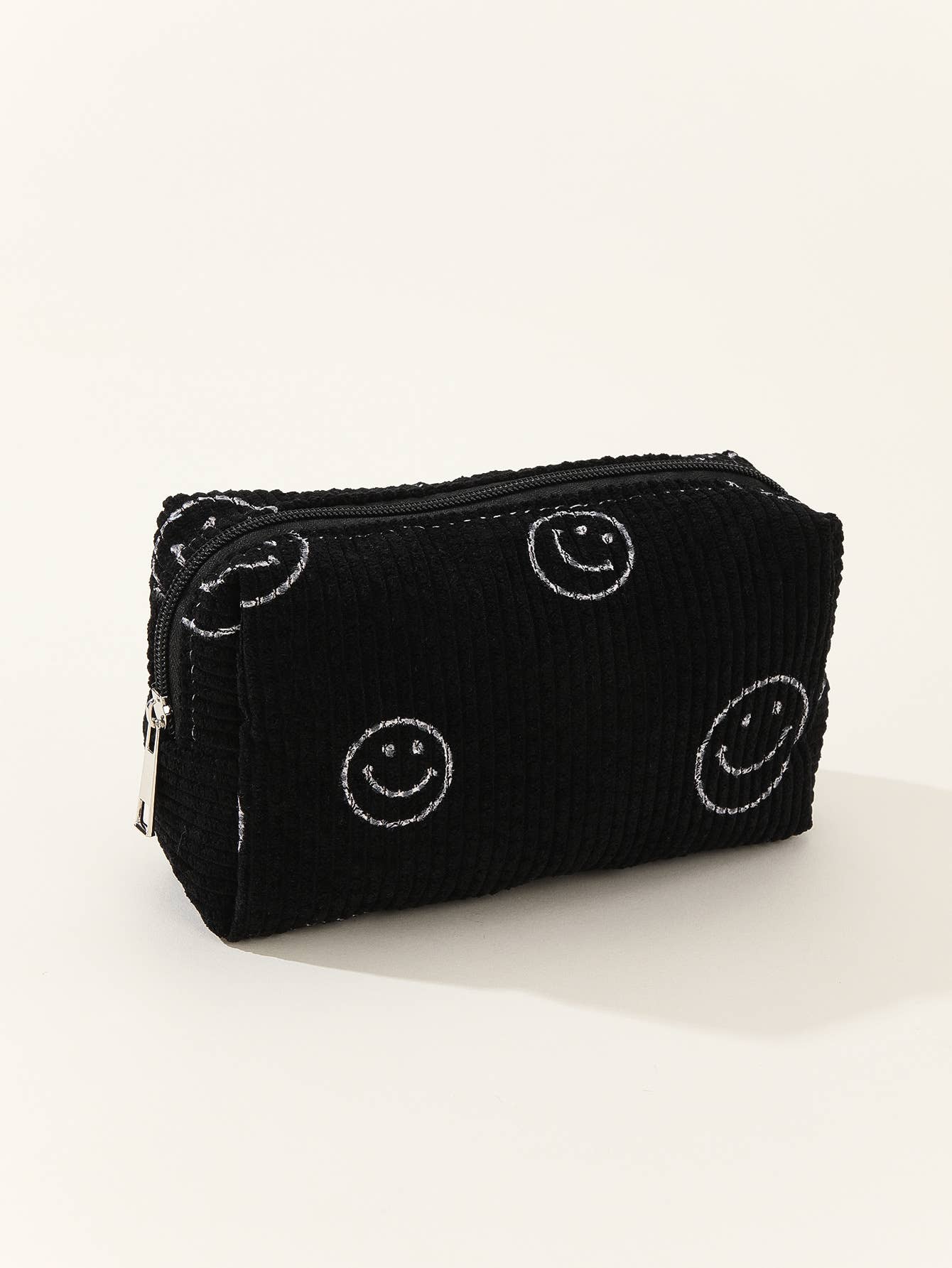 Smiley Face Corduroy Travel Cosmetic Bag