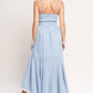 White & Blue Striped Ruffle Hem Midi Dress