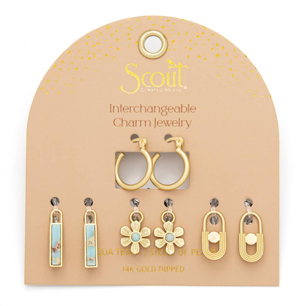 Aqua Terra/Peace/Gold Interchangeable Charm Earrings