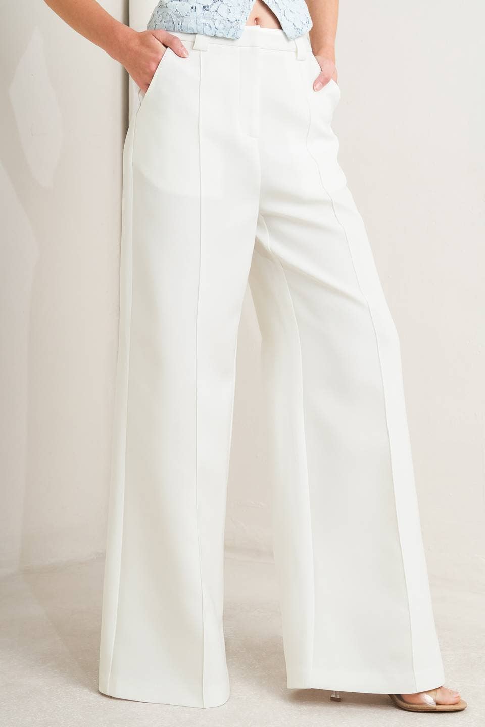 White Wide Leg Woven Side Pocket Pants