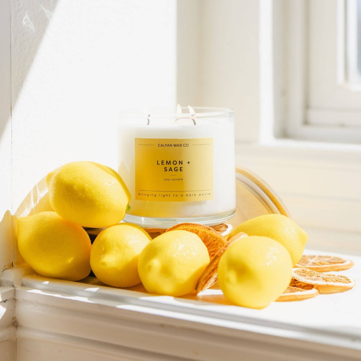 3 Wick Lemon + Sage Glass Tumbler Soy Candle