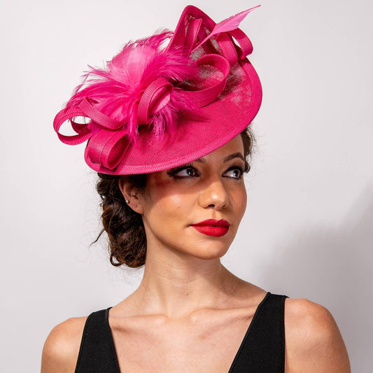 White Fabric Mesh Feather Loop Fascinator Headband/Clip