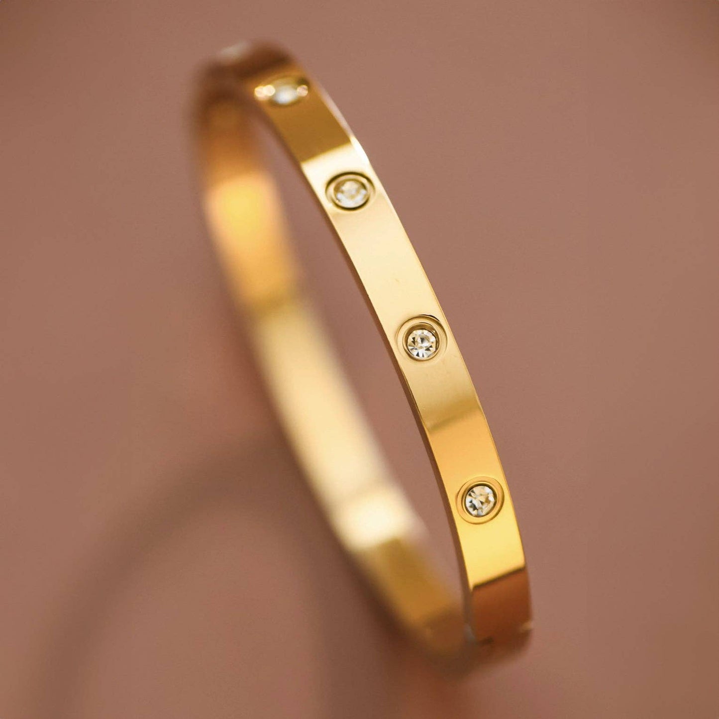 18K Gold Plated Hinge Faux Diamond Stainless Steel Bangle
