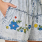 Acid Blue Washed Tencel Embroidered Shorts