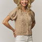 Embroidered Tan Short Sleeve Cardigan