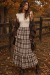 Brown Plaid Tiered Maxi Skirt