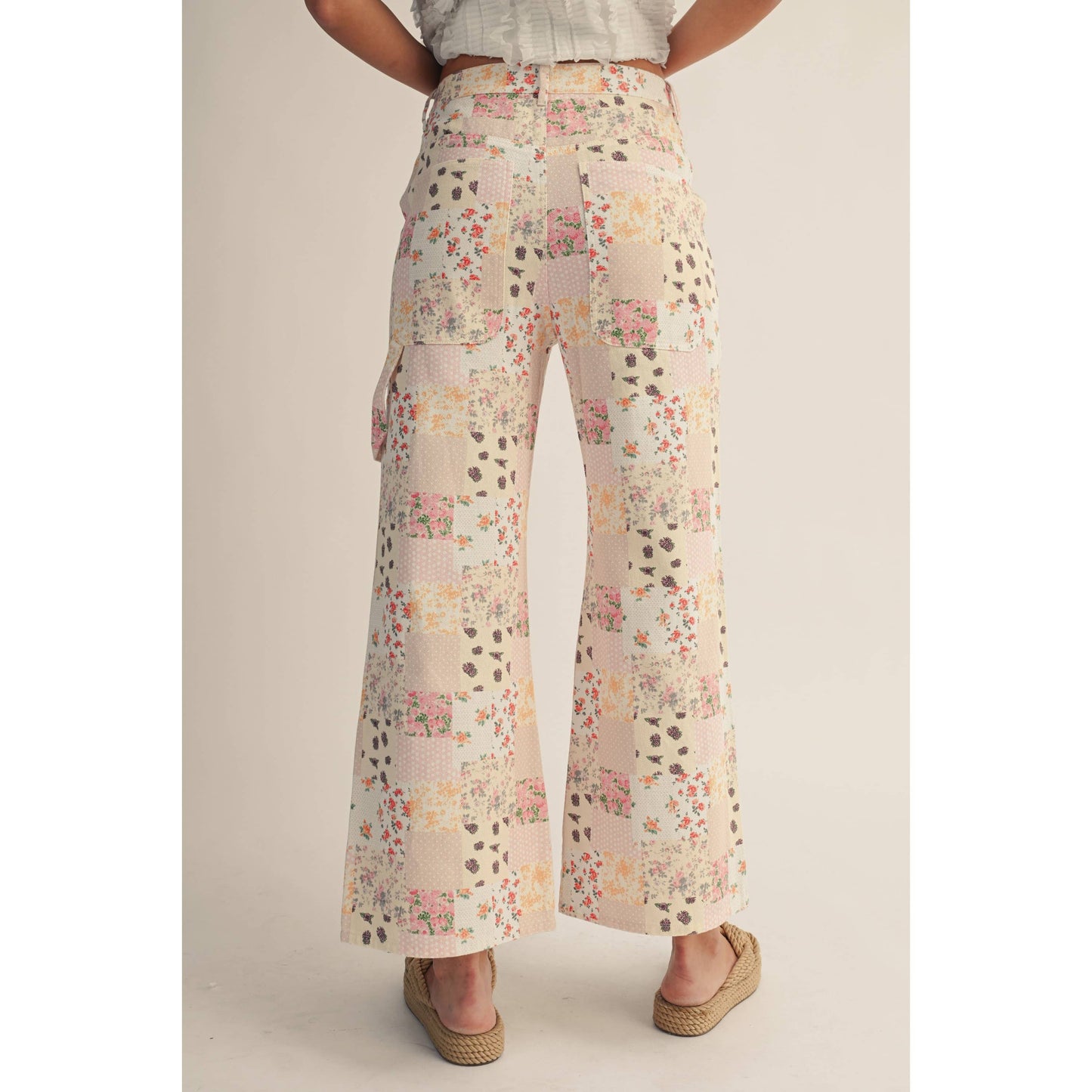 Vintage Pastel Floral Patchwork Wide Leg Pants