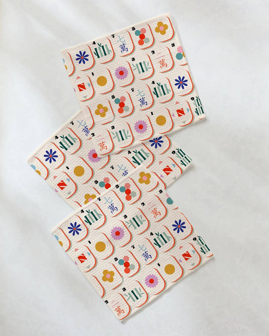 Pink Mahjong Tile Toss Dishcloth Set